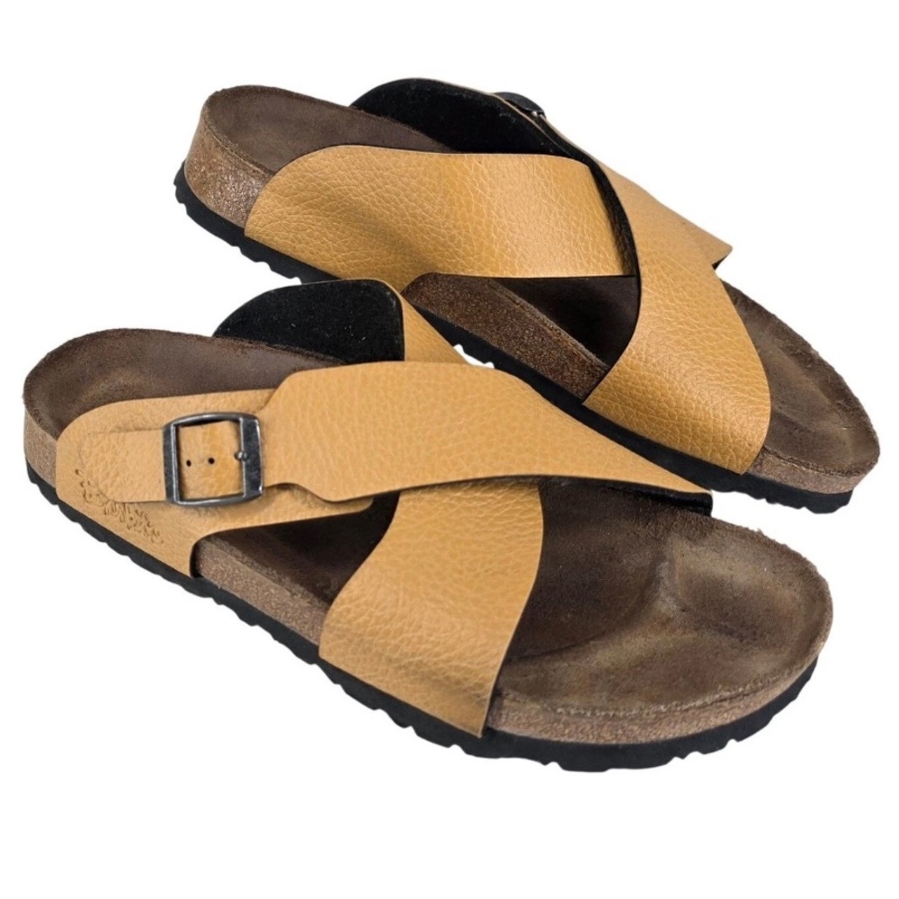 Birkis by Birkenstock Tan Leather Cross Strap Sandals Womens 41 US 10